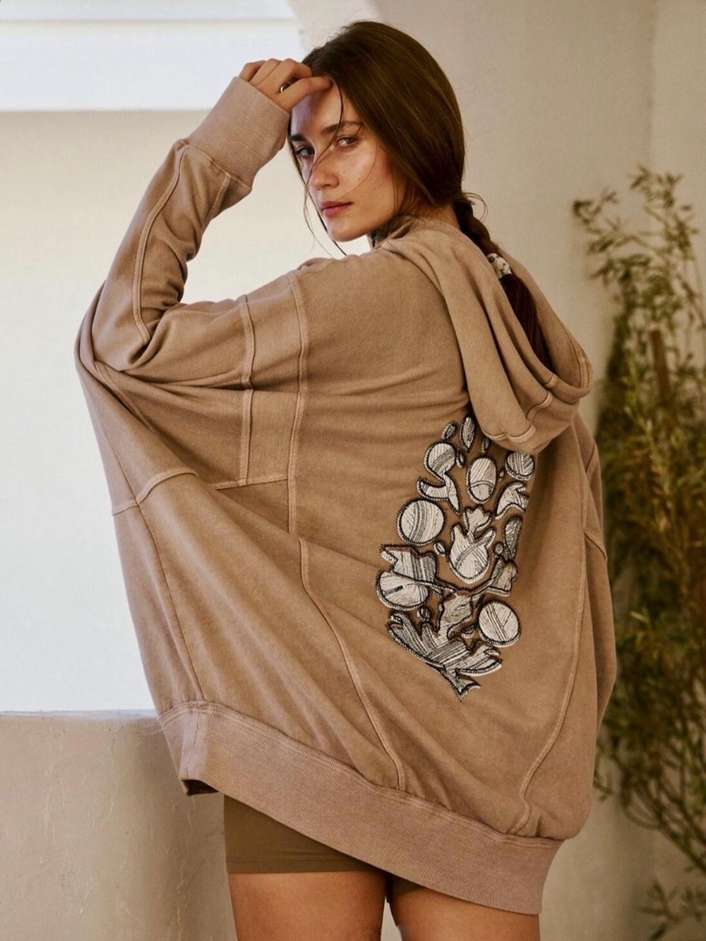 Free People Movement All Your Love Logo Hoodie in Mocha Latte Sz M
